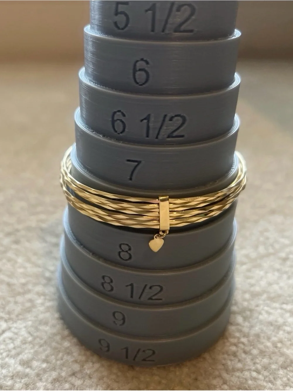 Ra 14k  Solid Yellow Gold 7 Bangle Bracelets with Heart Charm - Gold
